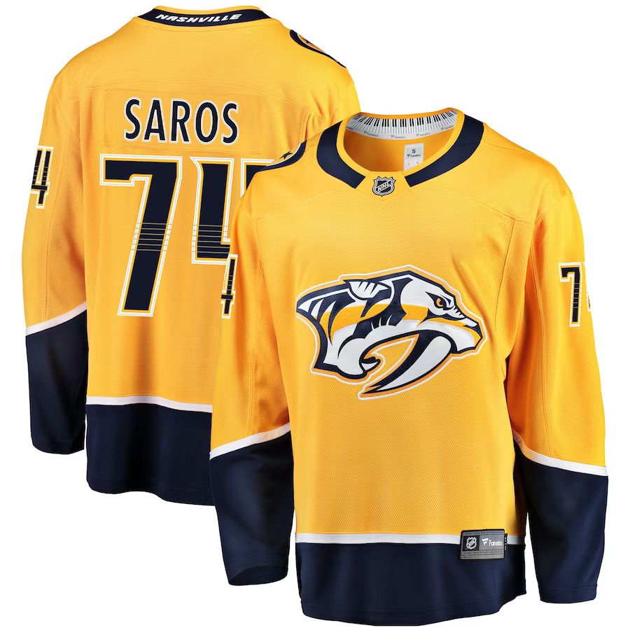 Men Nashville Predators 74 Juuse Saros Fanatics Branded Gold Breakaway Player NHL Jersey